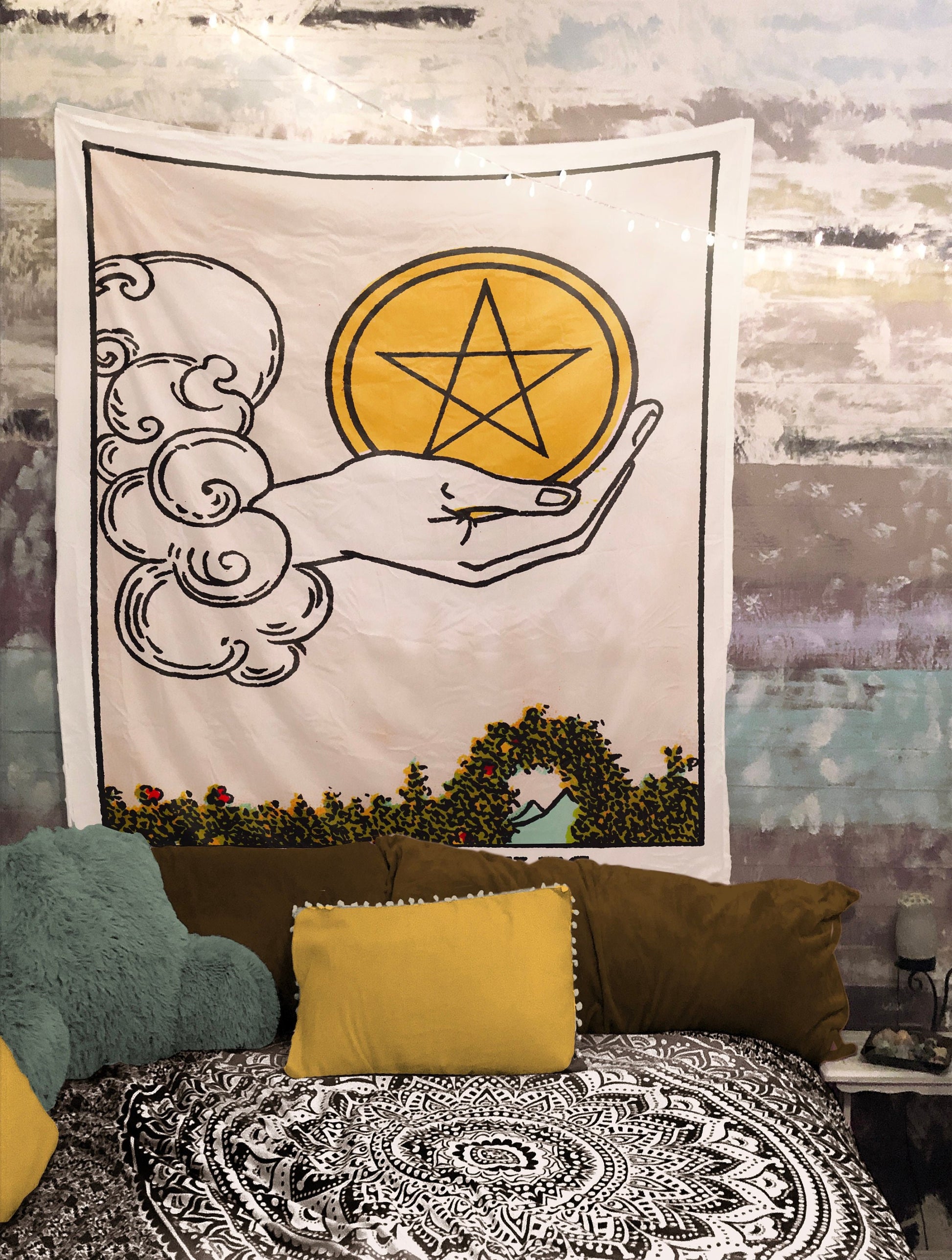Ace of Pentacles Tarot Card Tapestry - Rider Waite Deck