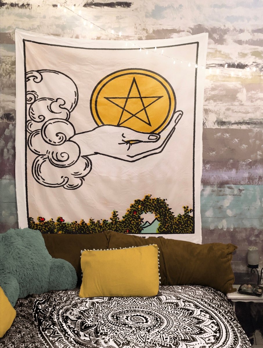Ace of Pentacles Tarot Card Tapestry - Rider Waite Deck