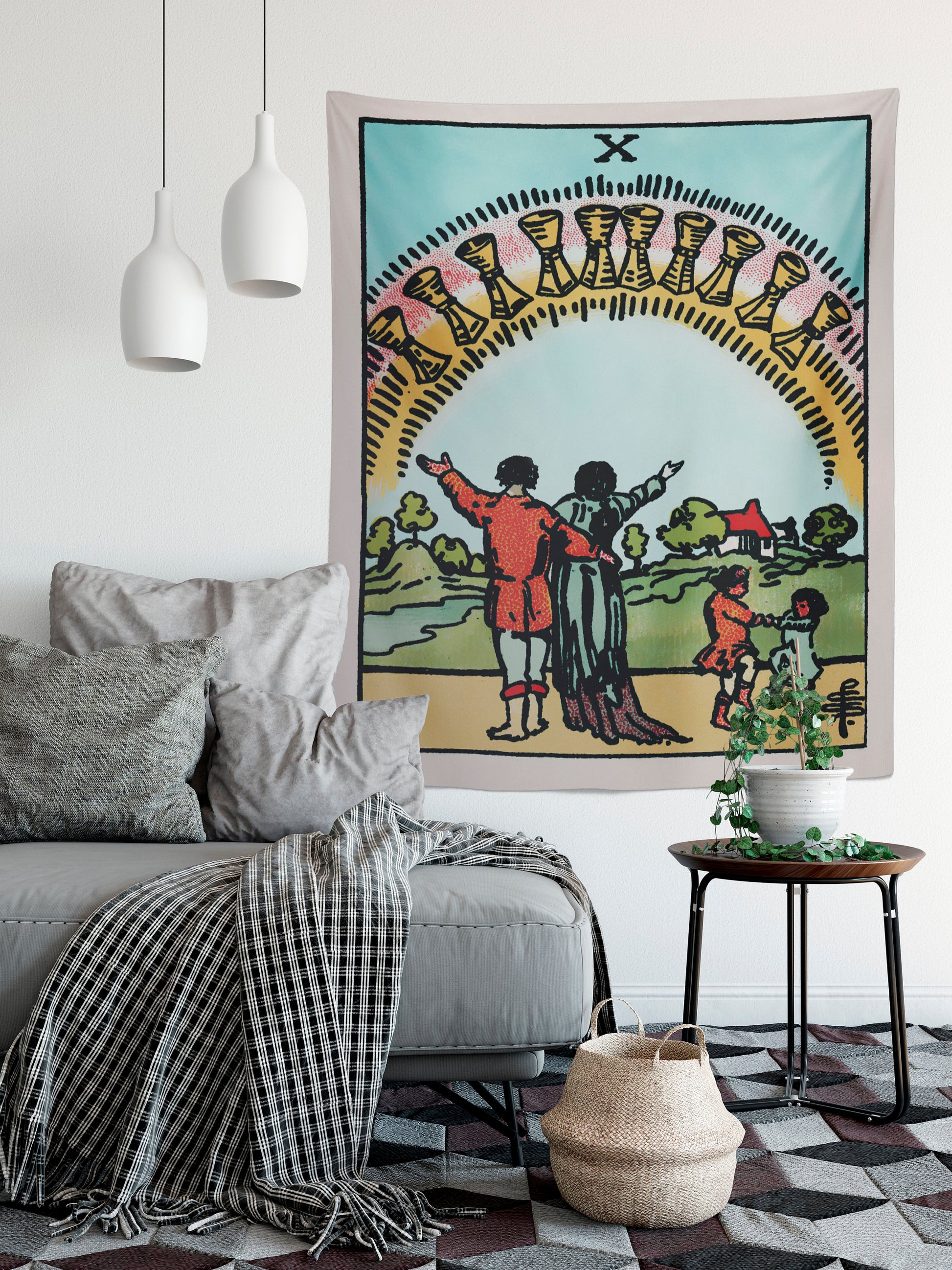 Ten of Cups Tapestry - Rider Waite Tarot Card Wall Hanging