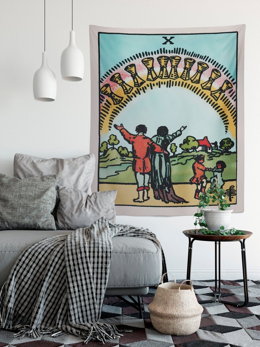 Ten of Cups Tapestry - Rider Waite Tarot Card Wall Hanging