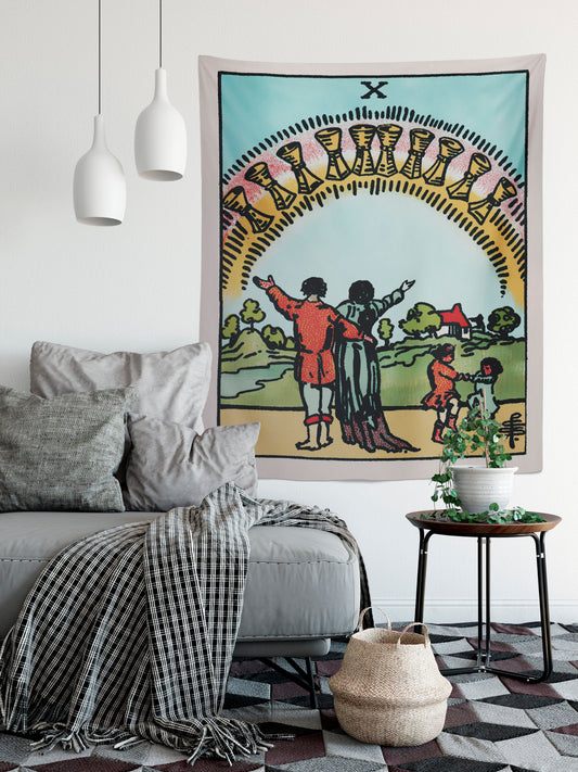 Ten of Cups Tapestry - Rider Waite Tarot Card Wall Hanging