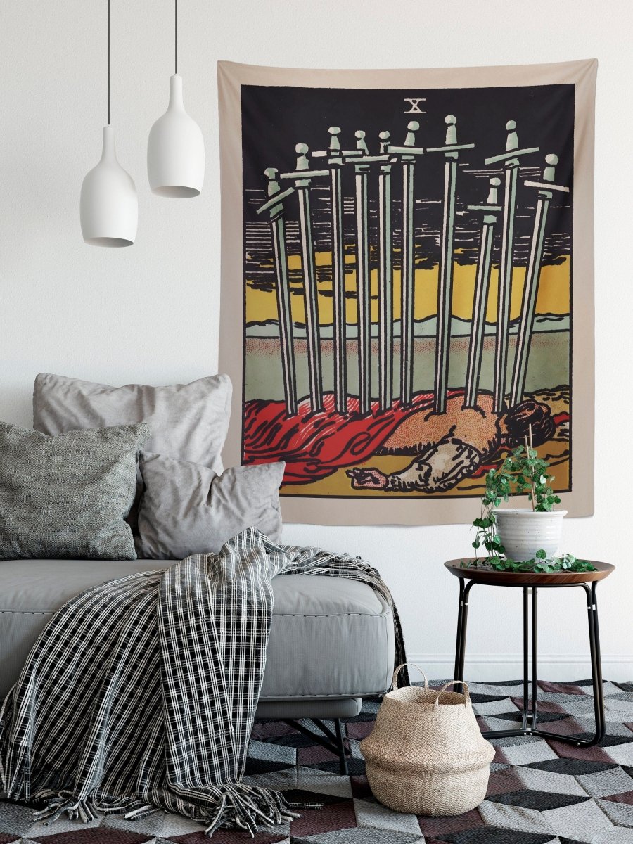 Ten of Swords Tapestry - Rider Waite Tarot Card Wall Decor