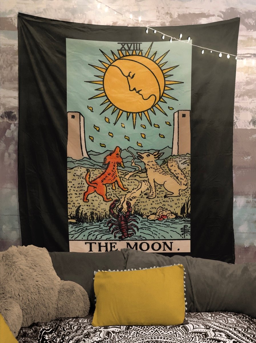 The Moon Tarot Card Tapestry - Teal Rider Waite Smith Design