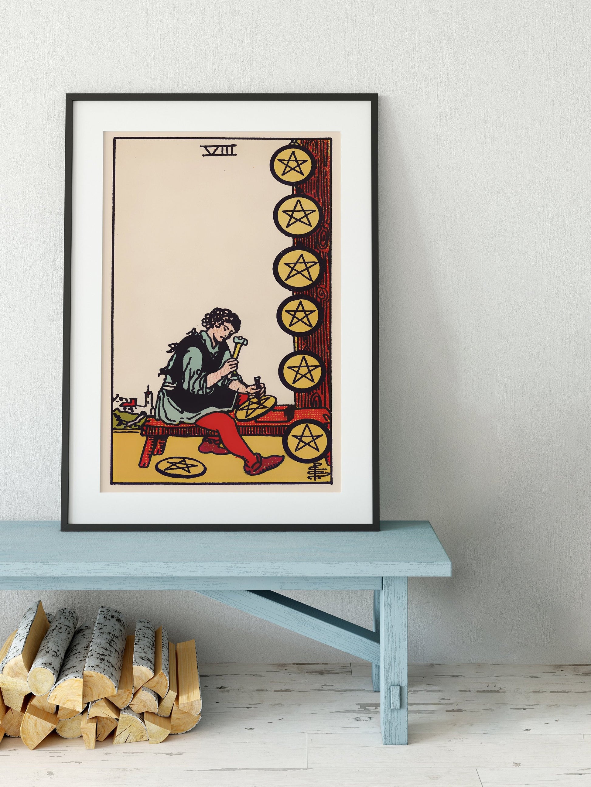 Eight of Pentacles - Tarot Card Print - The 8 of Pentacles Card Poster, No Frame