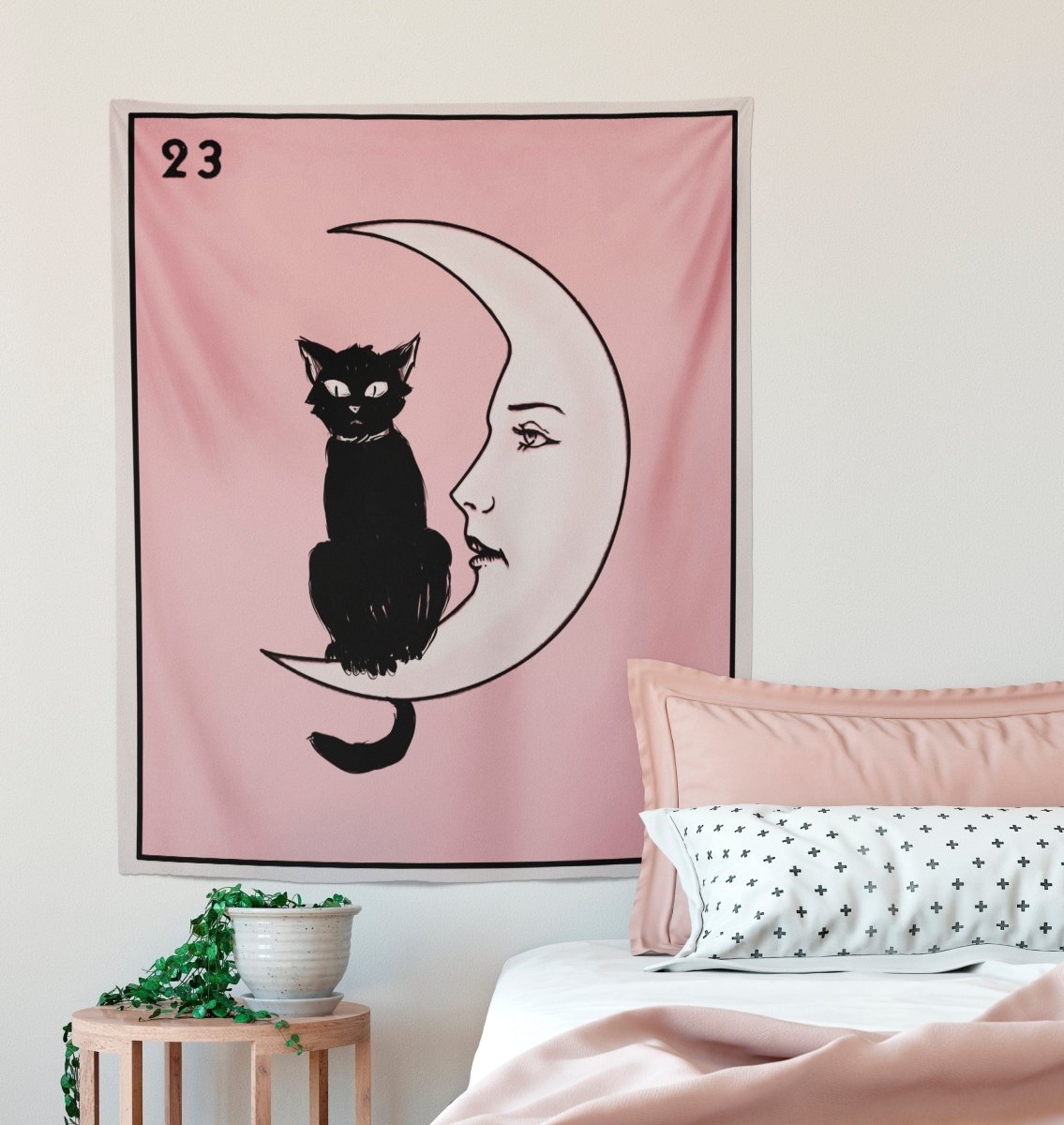 La Luna Cat Card Moon Pink Tapestry