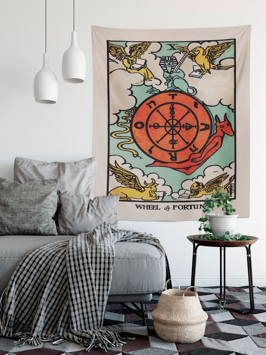 Wheel of Fortune Tarot Card Tapestry – Rider Waite Smith Design