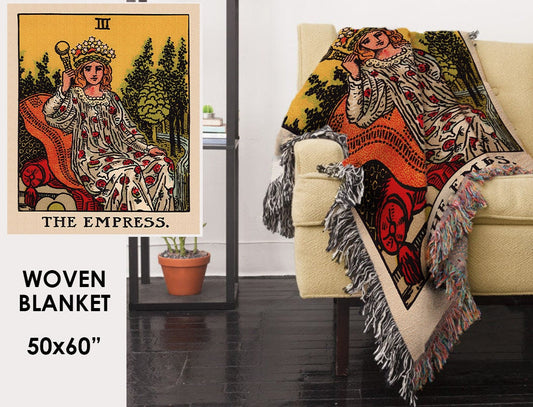 Woven Blanket - The Empress Tarot Card - Rider Waite Deck - Cotton