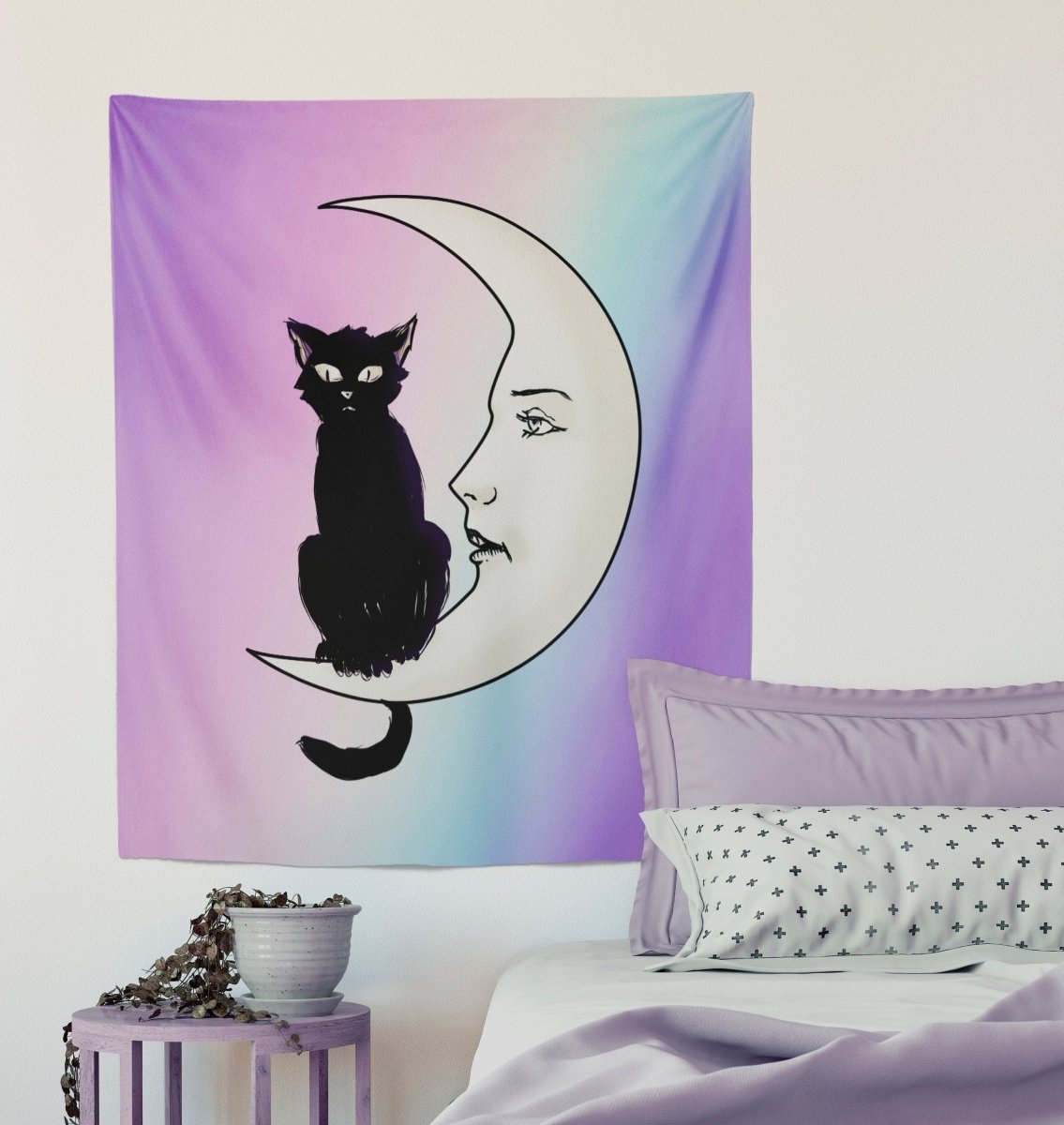 La Luna Cat Card Moon Pastel Goth Tapestry