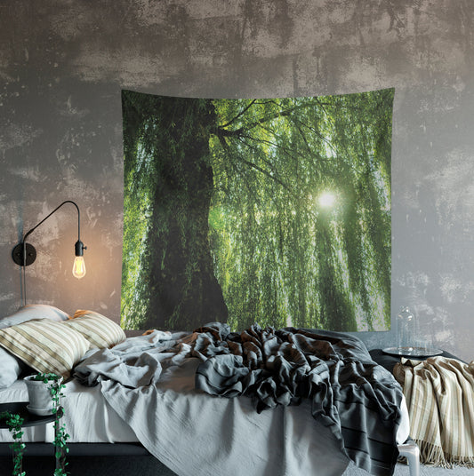Weeping Willow Tree Tapestry: Black and White Sky Wall Hanging by DesignBohemian