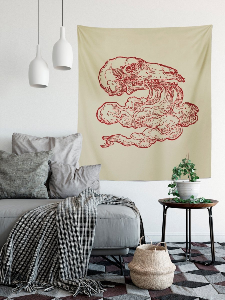 Skull Blowing Smoke Tapestry- By Claude Paradin - Devises Heroïques (1557) (Printed)