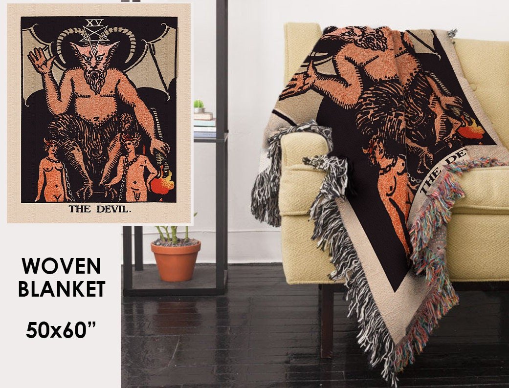 Woven Blanket - The Devil Tarot Card - Rider Waite Deck - Cotton