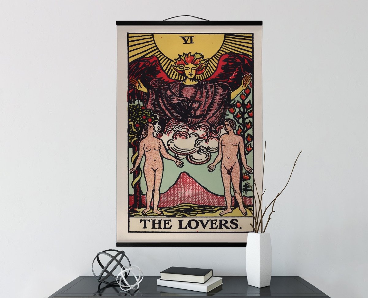 The Lovers Tarot Card Canvas Wall Hanging – Vintage Style Print