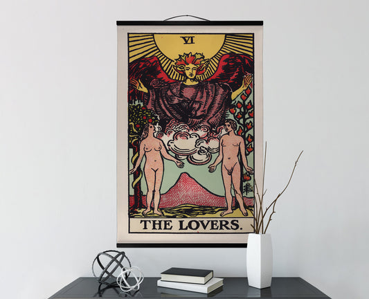 The Lovers Tarot Card Canvas Wall Hanging – Vintage Style Print