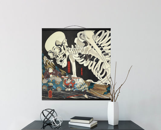 Mitsukuni Defies the Skeleton Spectre (Utagawa Kuniyoshi) Canvas Wall Hanging - Japanese Tapestry Poster Print
