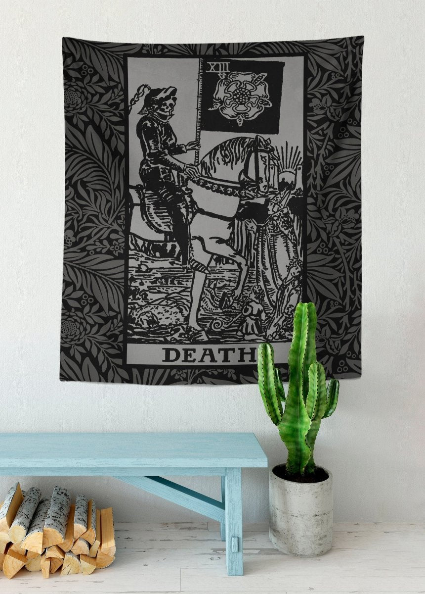Death Tarot Card Black and Gray Tapestry - Black & Grey