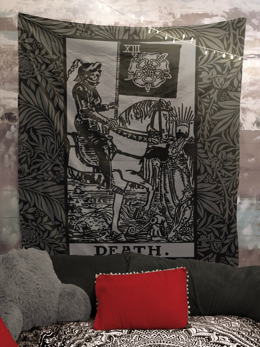 Death Tarot Card Black and Gray Tapestry - Black & Grey