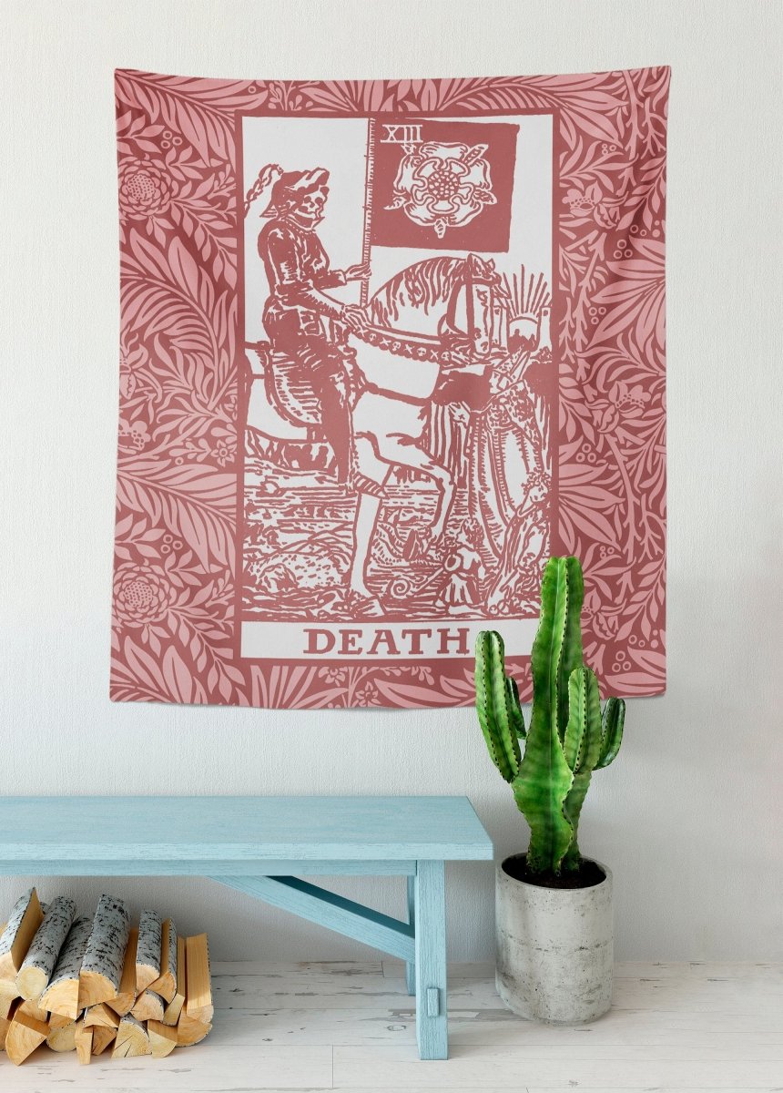 Death Tarot Card Tapestry - Pink Rider Waite Smith Design