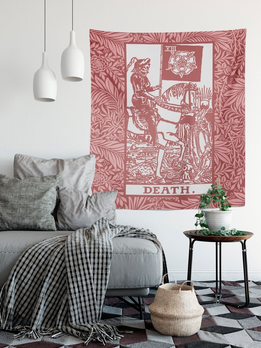 Death Tarot Card Tapestry - Pink Rider Waite Smith Design