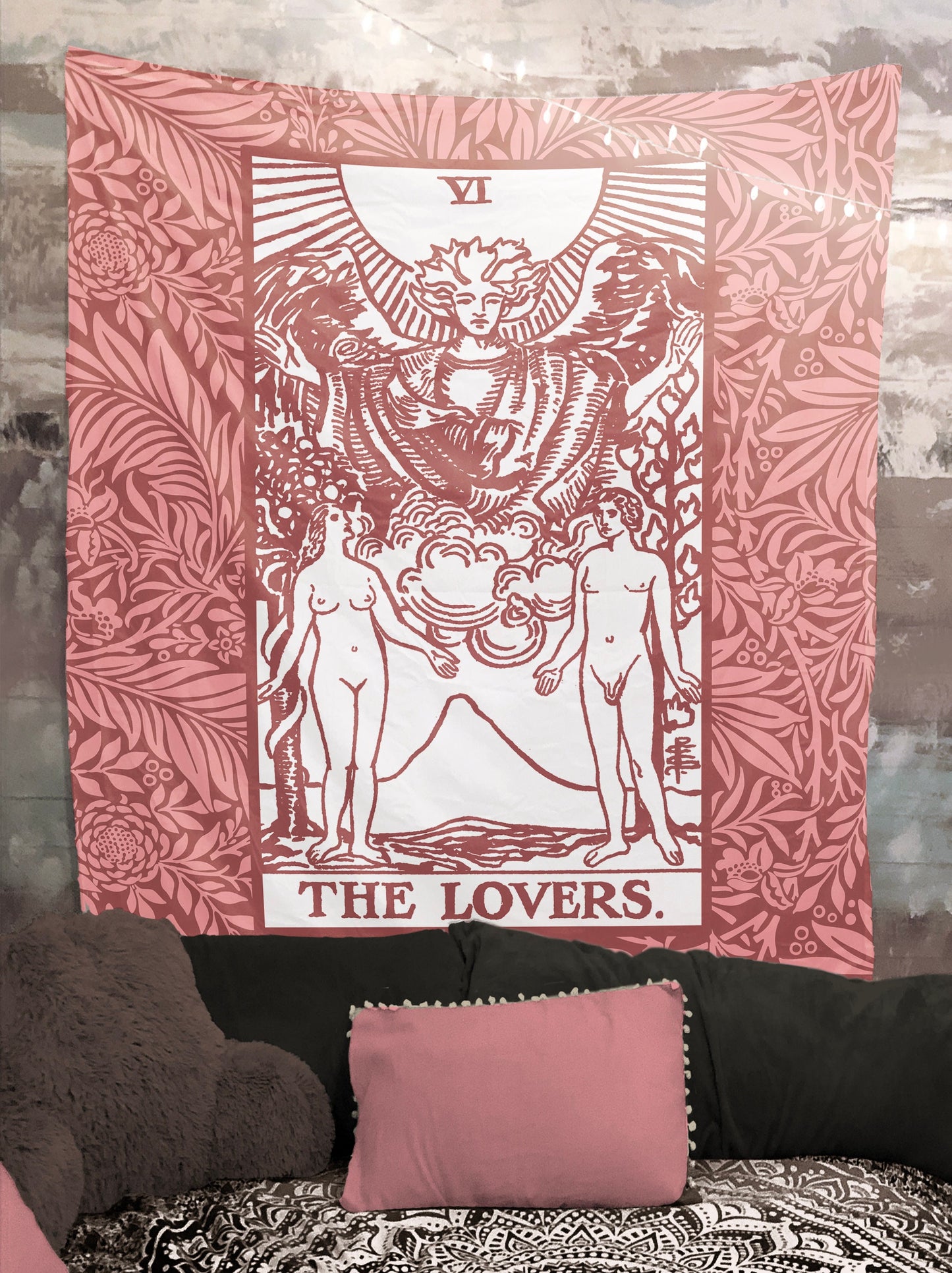 The Lovers Tarot Card Tapestry - Rider Waite Pink Wall Decor