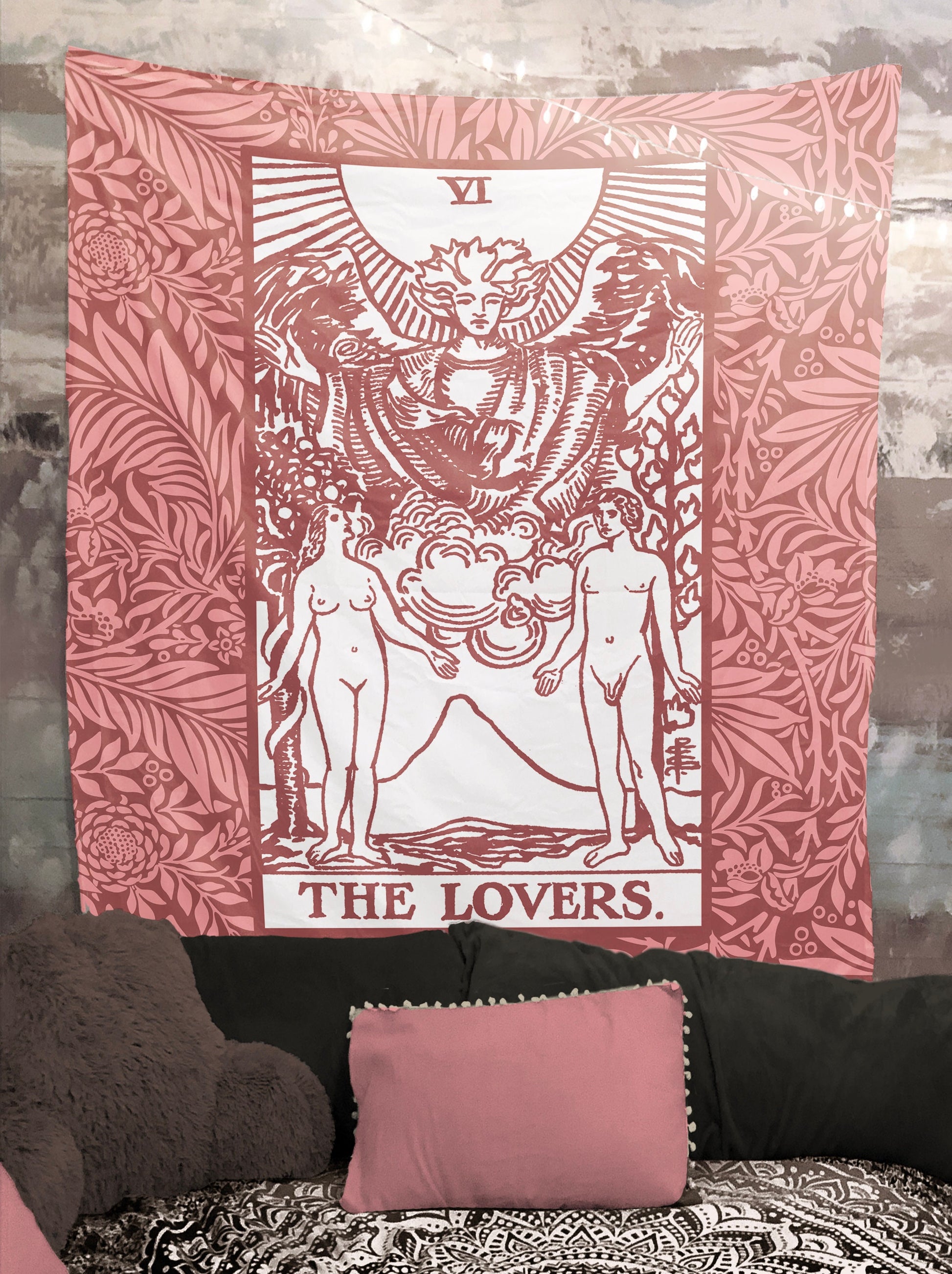 The Lovers Tarot Card Tapestry - Rider Waite Pink Wall Decor