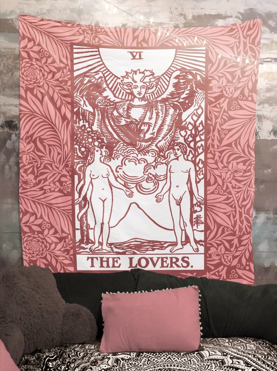 The Lovers Tarot Card Tapestry - Rider Waite Pink Wall Decor