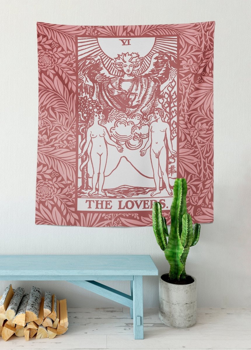 The Lovers Tarot Card Tapestry - Rider Waite Pink Wall Decor
