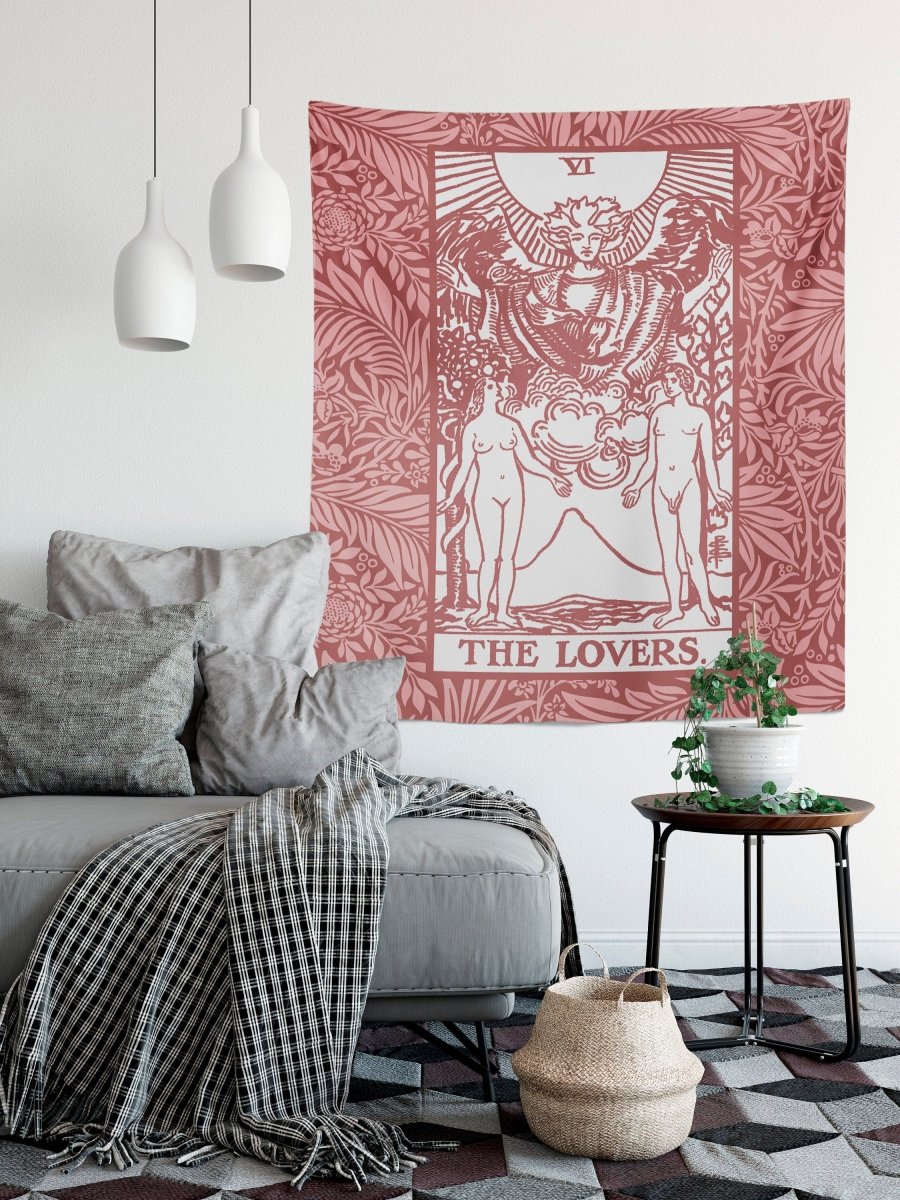 The Lovers Tarot Card Tapestry - Rider Waite Pink Wall Decor