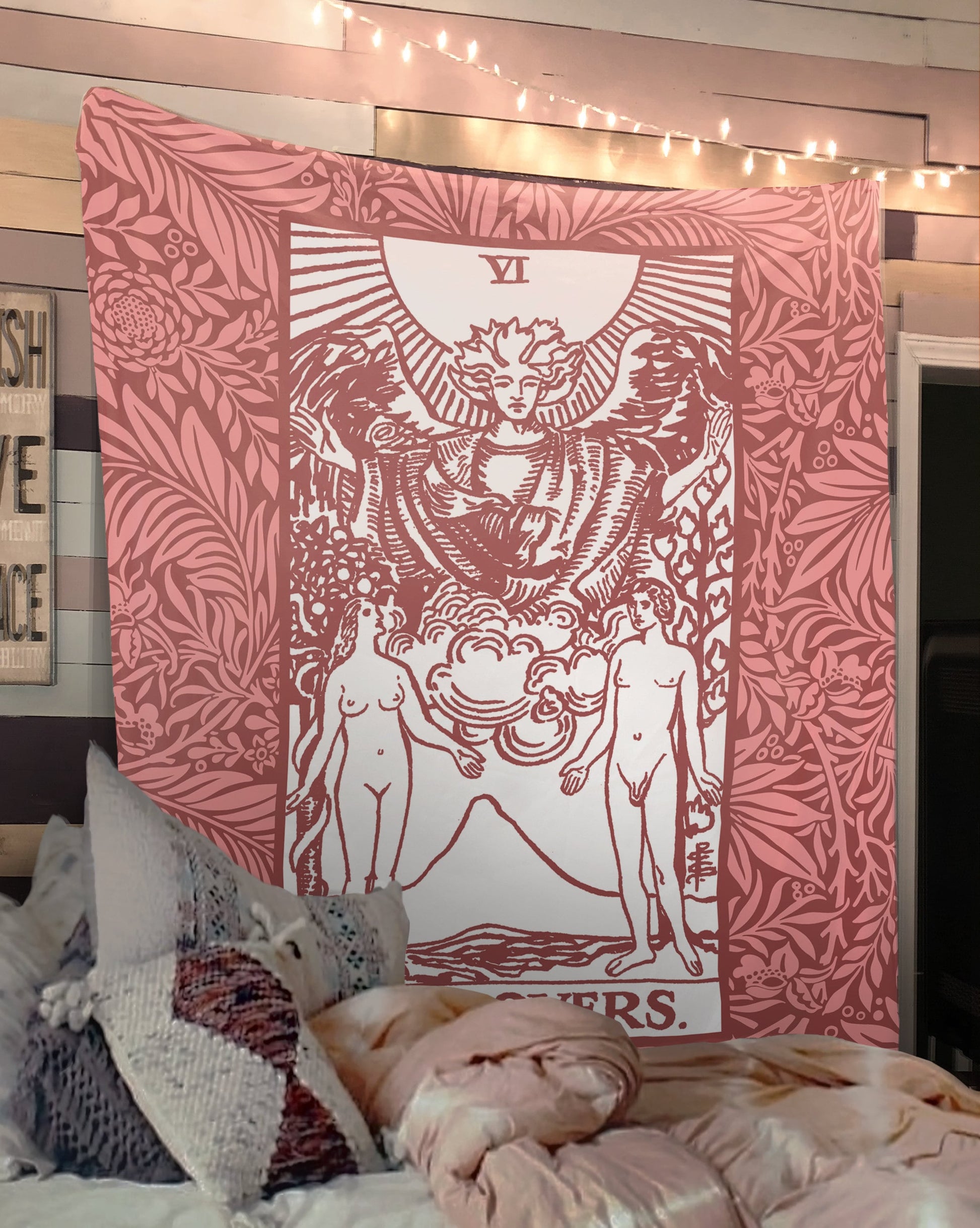 The Lovers Tarot Card Tapestry - Rider Waite Pink Wall Decor