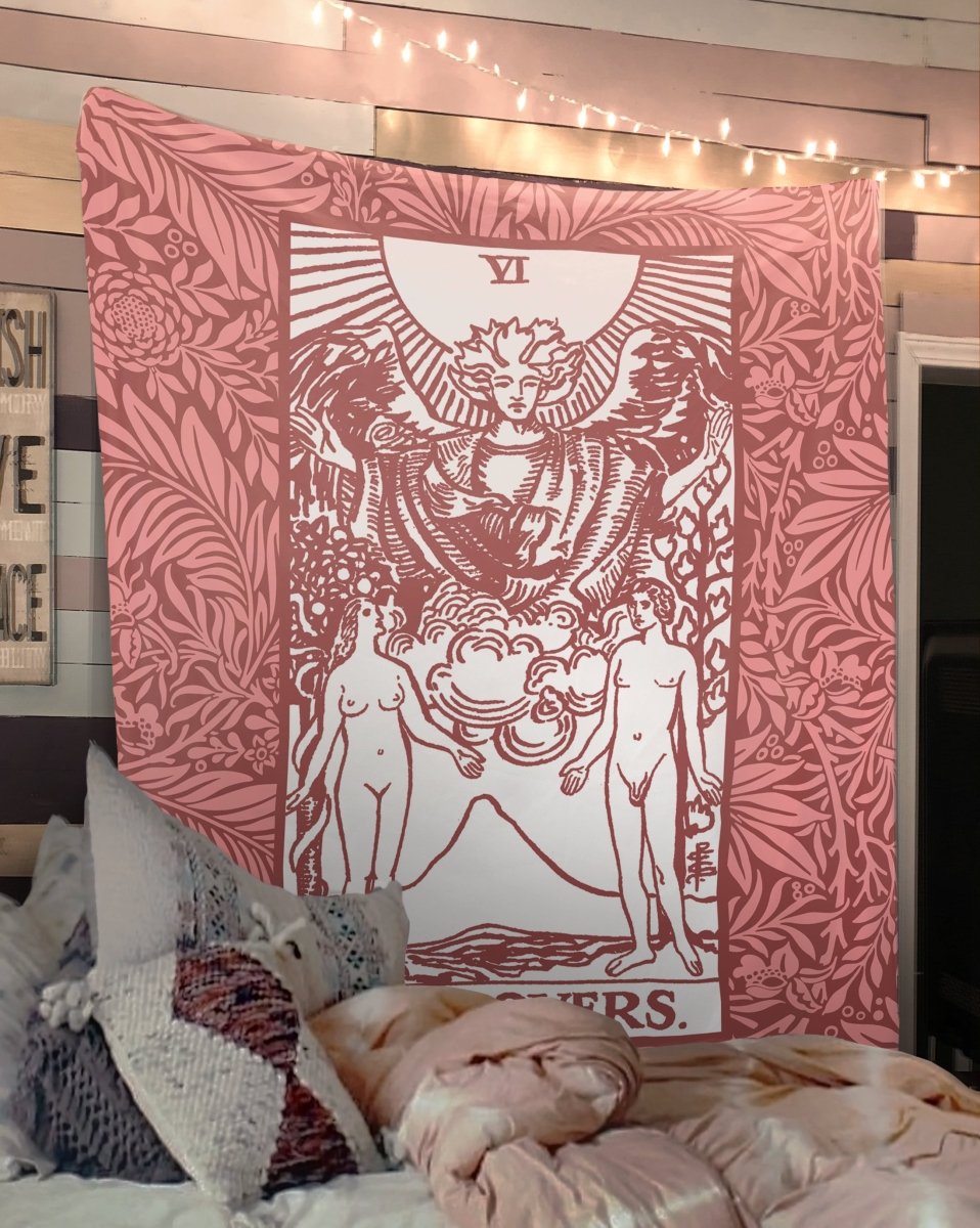 The Lovers Tarot Card Tapestry - Rider Waite Pink Wall Decor