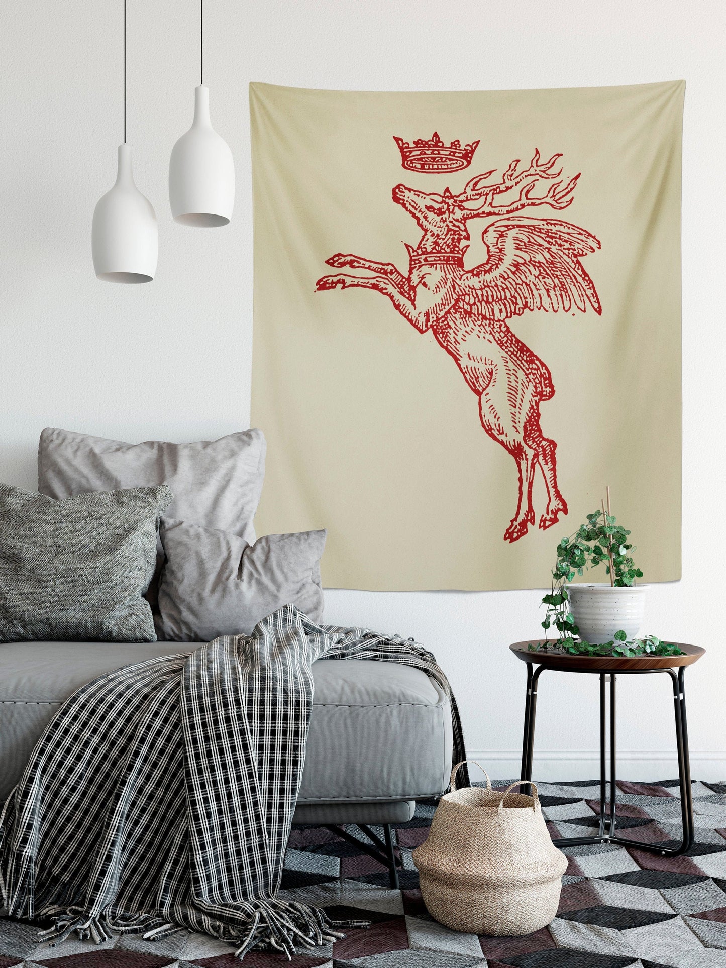 Flying Deer with Crown Tapestry - by Claude Paradin - Devises heroïques (1557) Printed