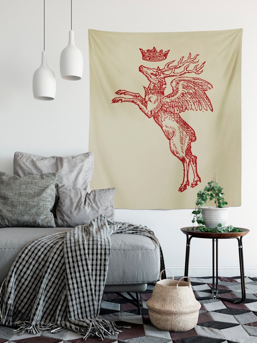 Flying Deer with Crown Tapestry - by Claude Paradin - Devises heroïques (1557) Printed