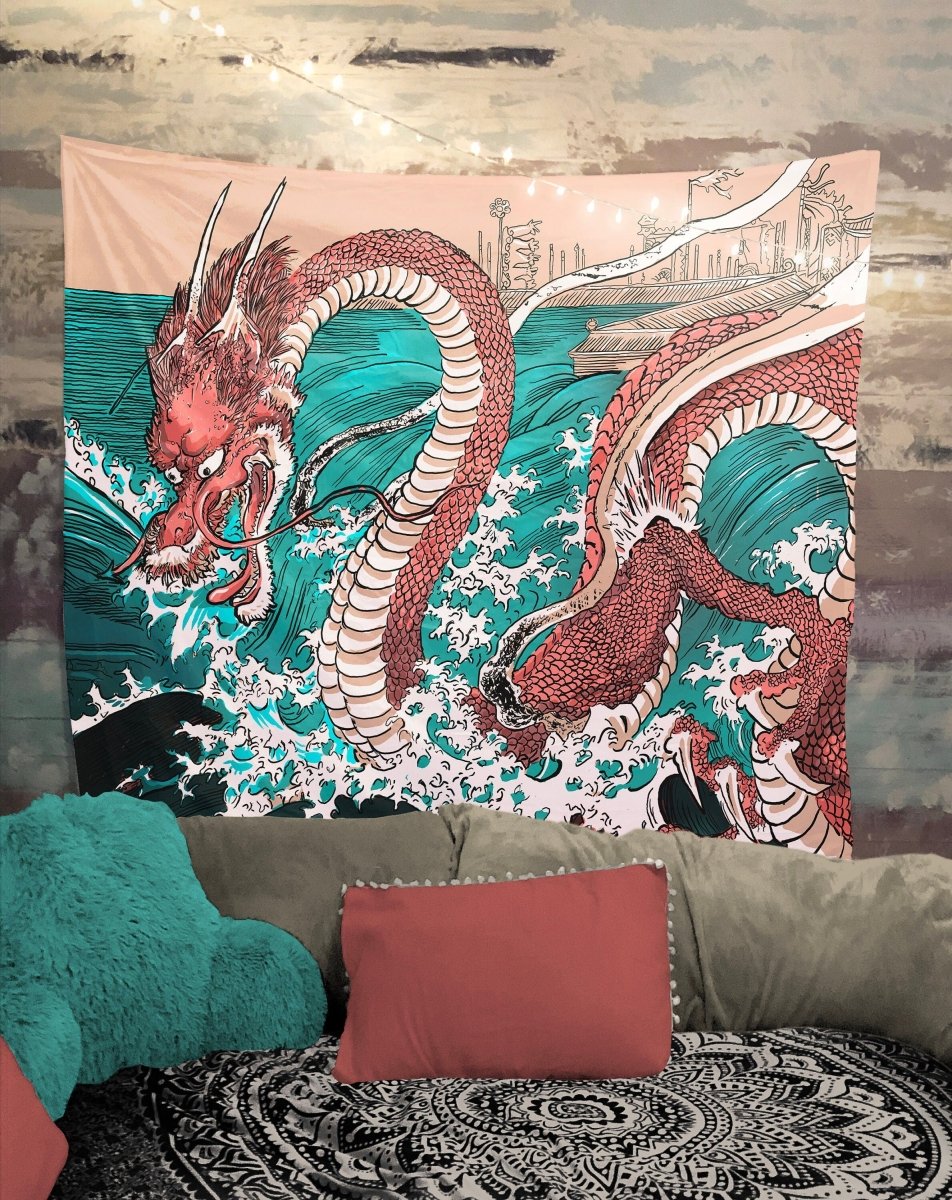 Pink Dragon Japanese Ukiyo-e Utagawa Kuniyoshi Tapestry