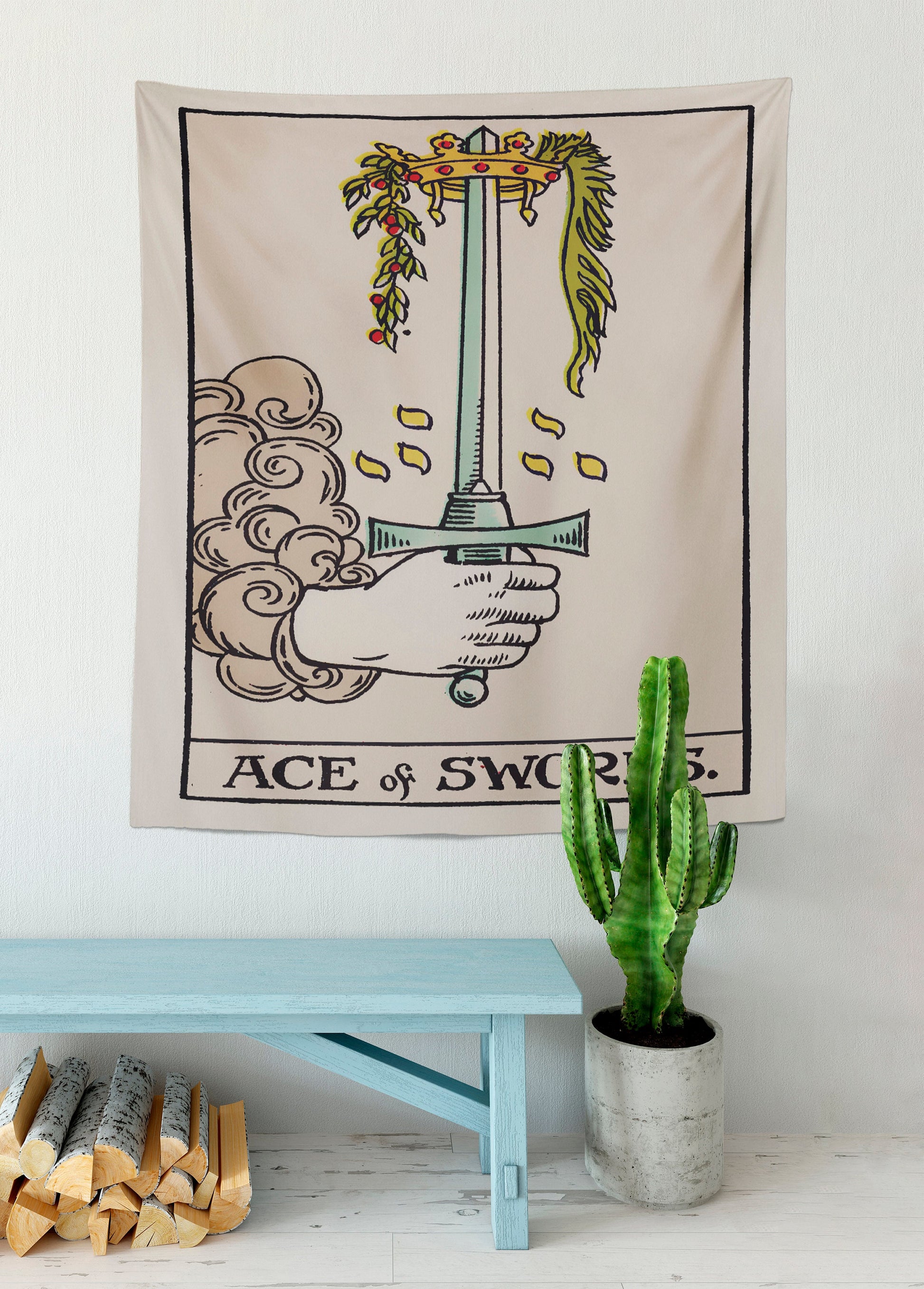 Ace Of Swords Tarot Card Tapestry - Rider Waite Design