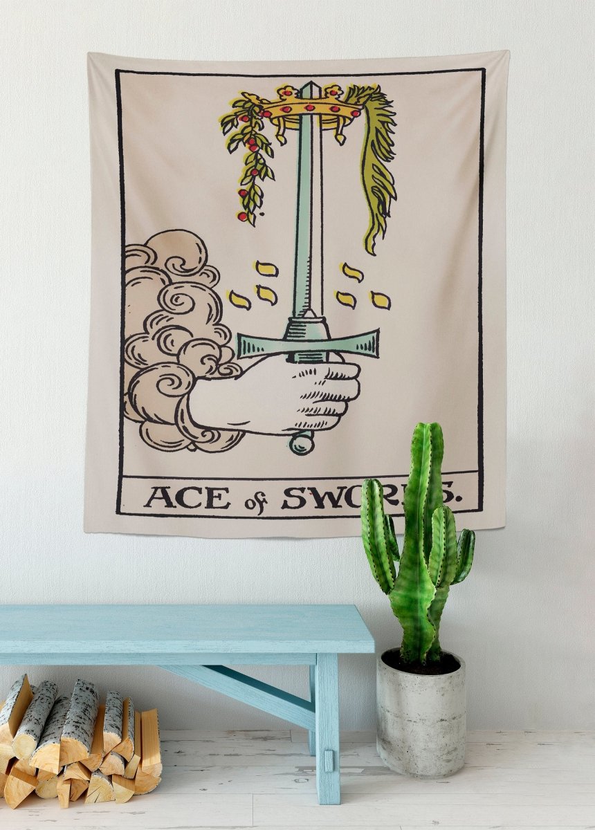 Ace Of Swords Tarot Card Tapestry - Rider Waite Design