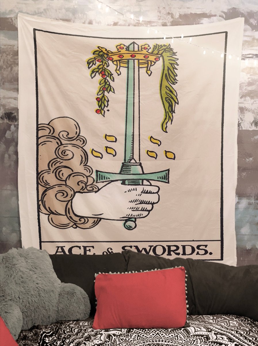 Ace Of Swords Tarot Card Tapestry - Rider Waite Design