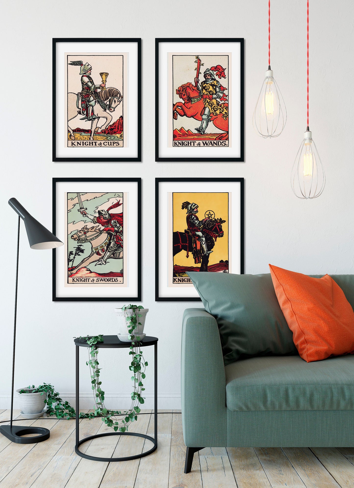 All Four Knights Tarot Card Print Set - The Knight of Cups, Knight of Swords, Knight of Wands, Knight of Pentacles Posters, No Frame