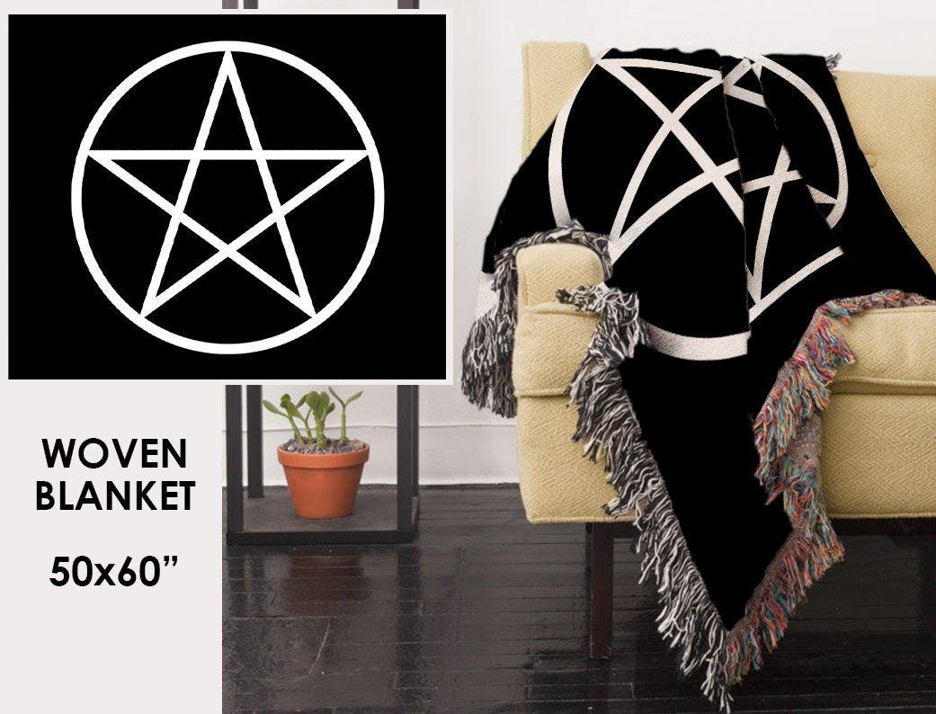 Pentagram Woven Cotton Blanket Tapestry, Witchcraft Decor