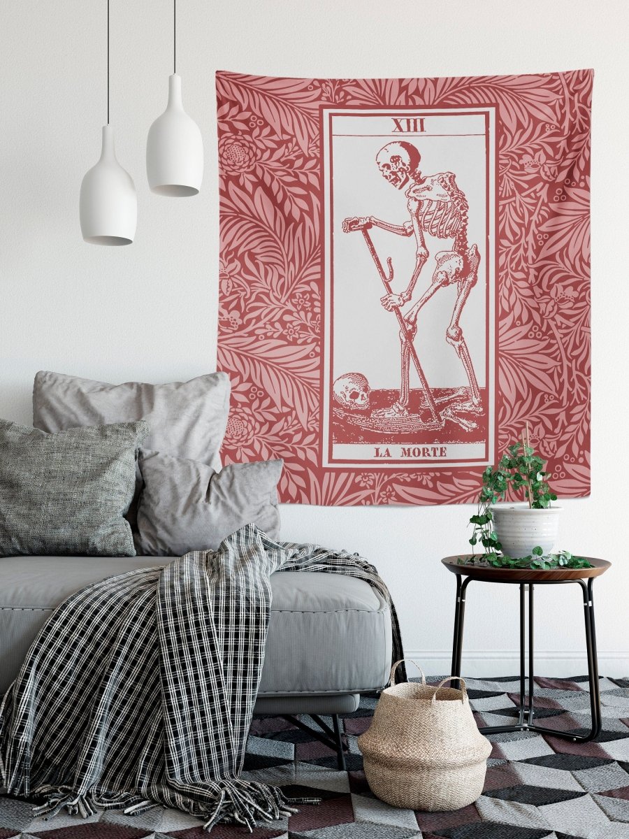 La Mort Tarot of Marseille Death Tarot Card Tapestry - Pink