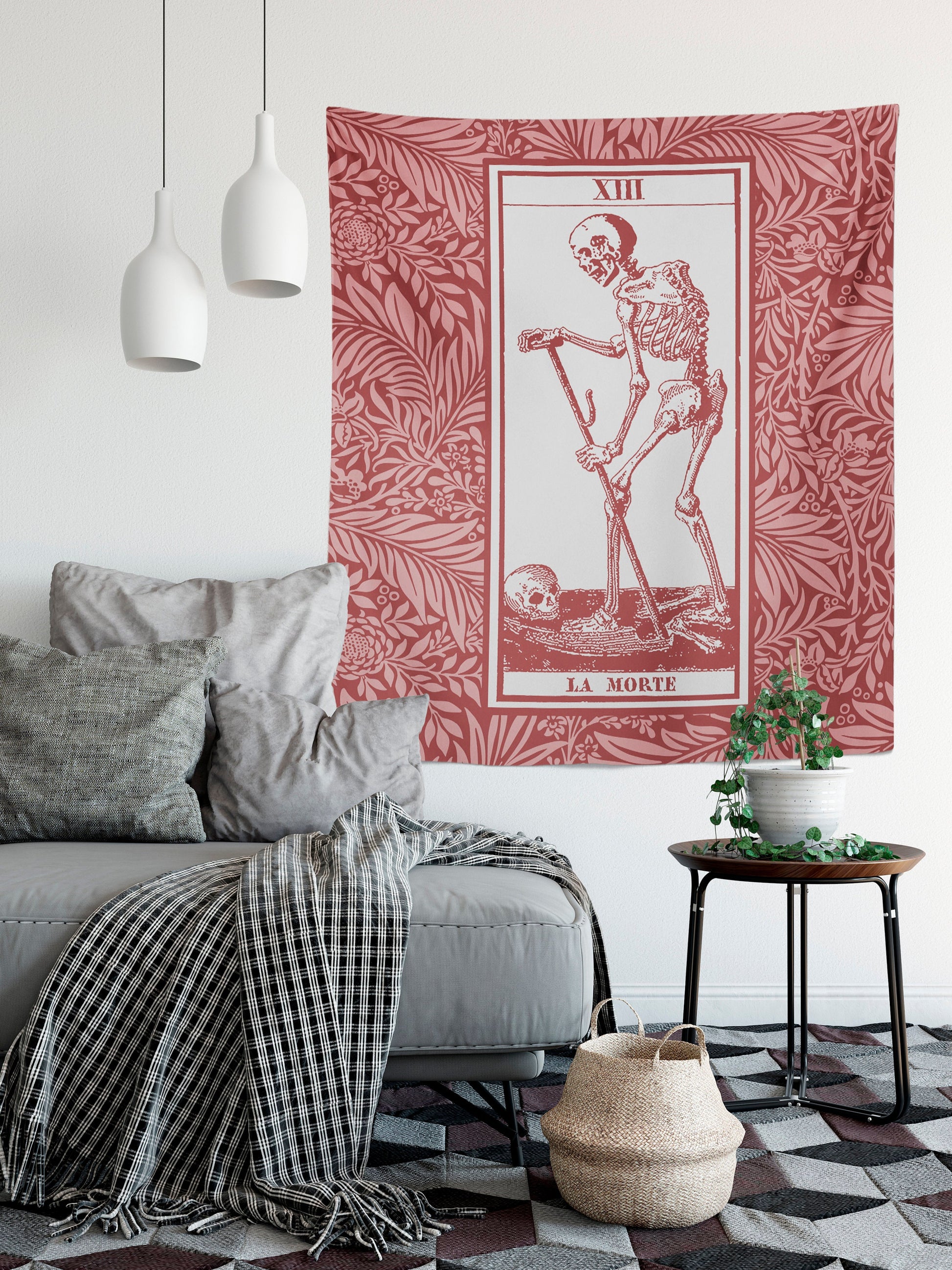 La Mort Tarot of Marseille Death Tarot Card Tapestry - Pink