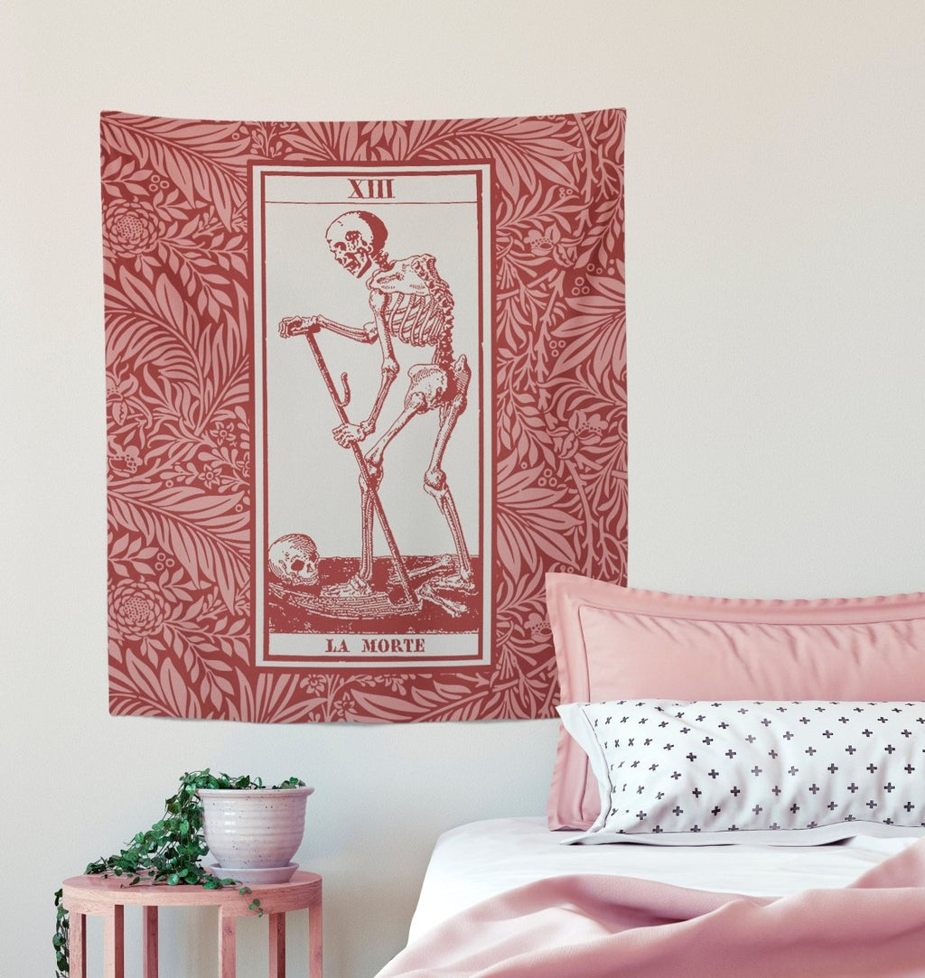 La Mort Tarot of Marseille Death Tarot Card Tapestry - Pink