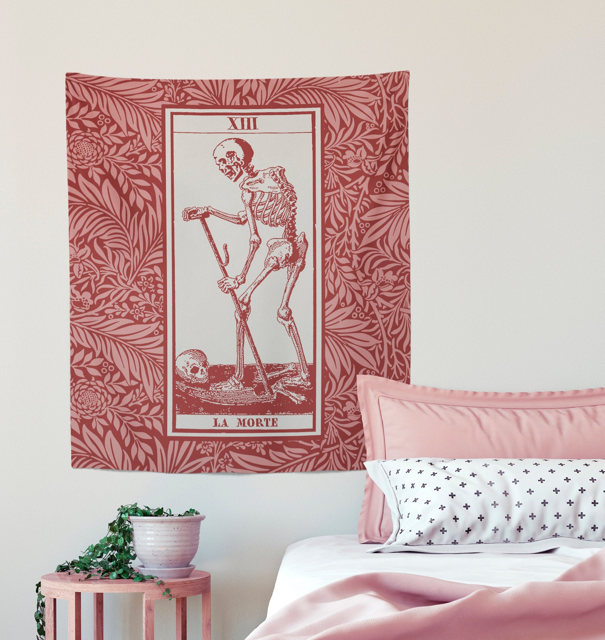 La Mort Tarot of Marseille Death Tarot Card Tapestry - Pink