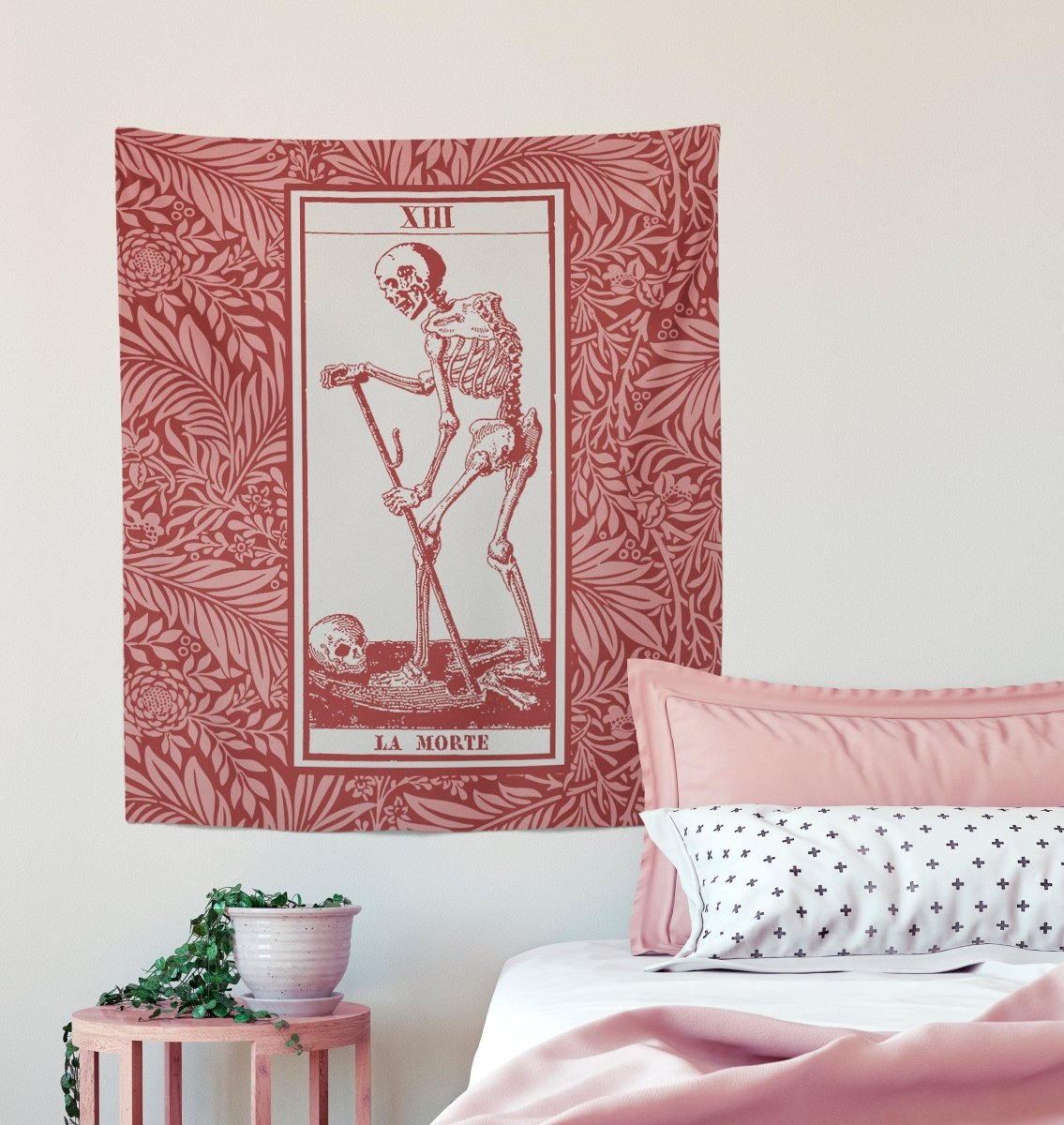 La Mort Tarot of Marseille Death Tarot Card Tapestry - Pink