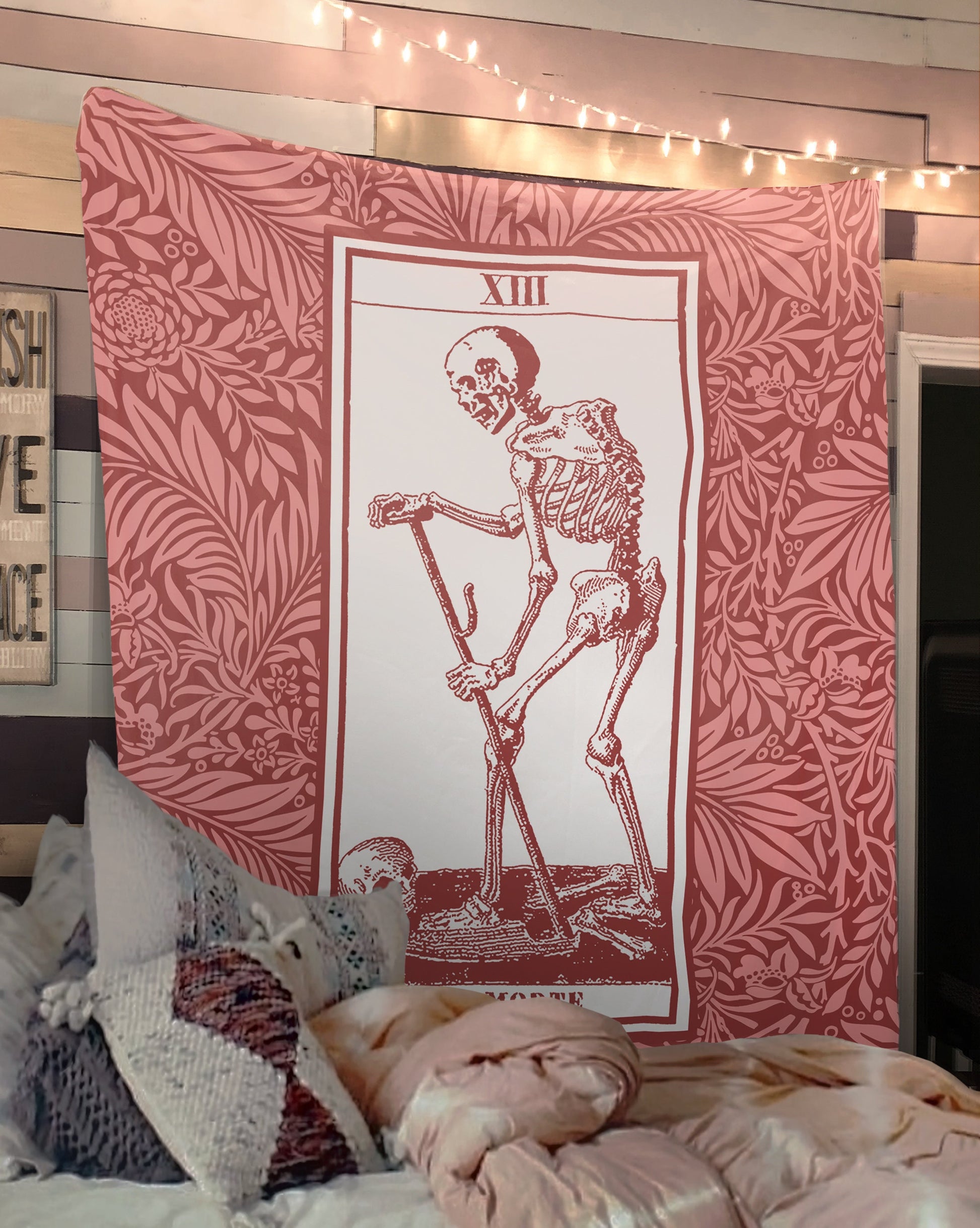 La Mort Tarot of Marseille Death Tarot Card Tapestry - Pink