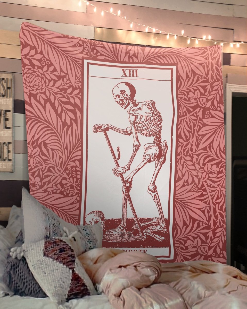 La Mort Tarot of Marseille Death Tarot Card Tapestry - Pink