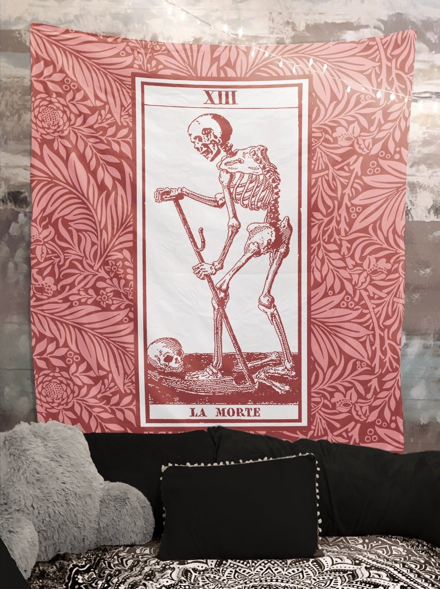 La Mort Tarot of Marseille Death Tarot Card Tapestry - Pink