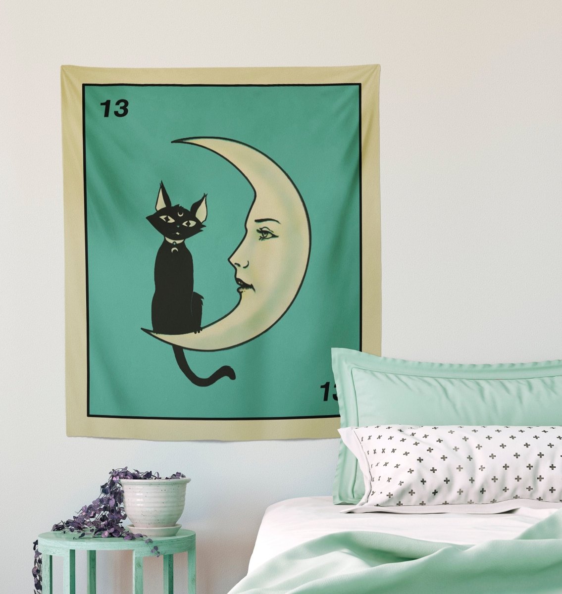 La Luna Cartoon Cat Card Moon Tapestry