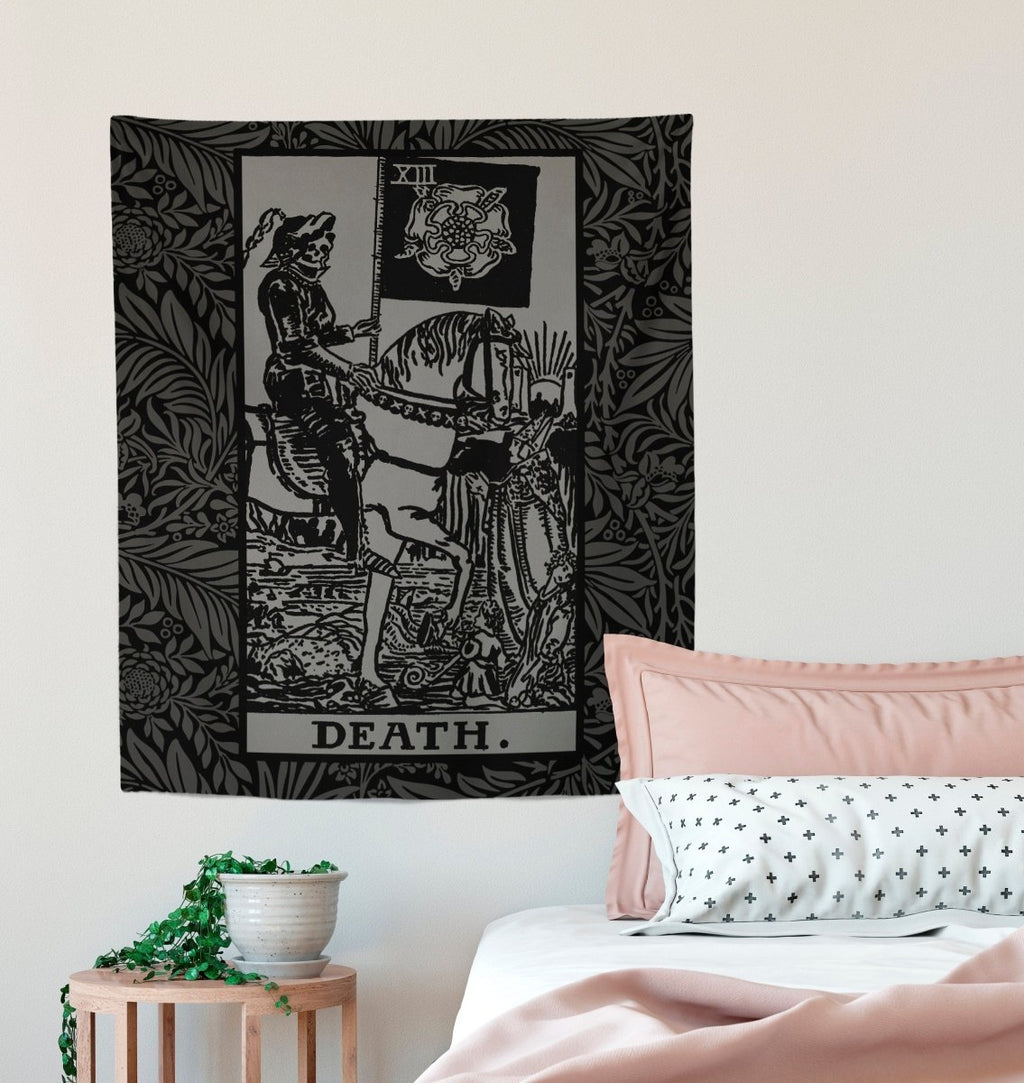 Death Tarot Card Black and Gray Tapestry - Black & Grey