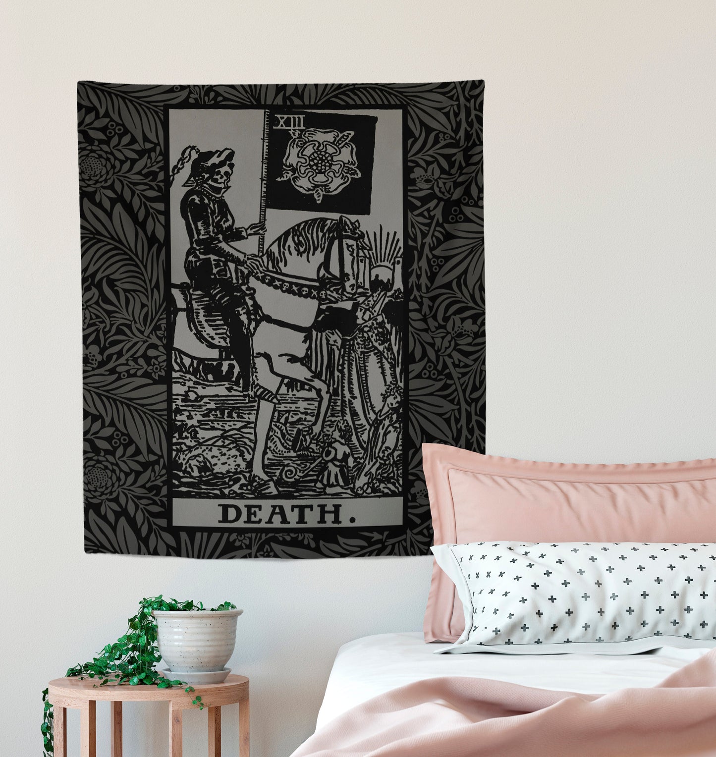 Death Tarot Card Black and Gray Tapestry - Black & Grey