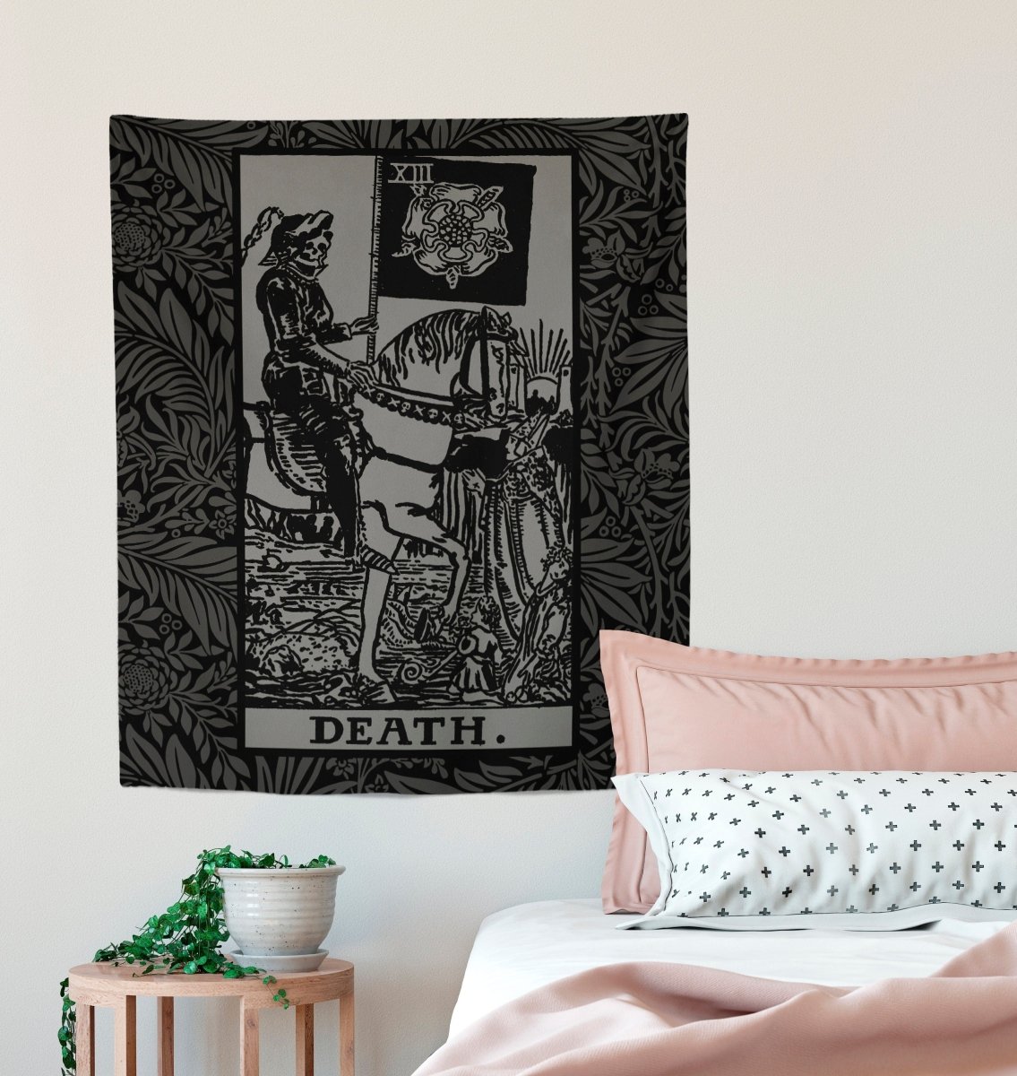Death Tarot Card Black and Gray Tapestry - Black & Grey