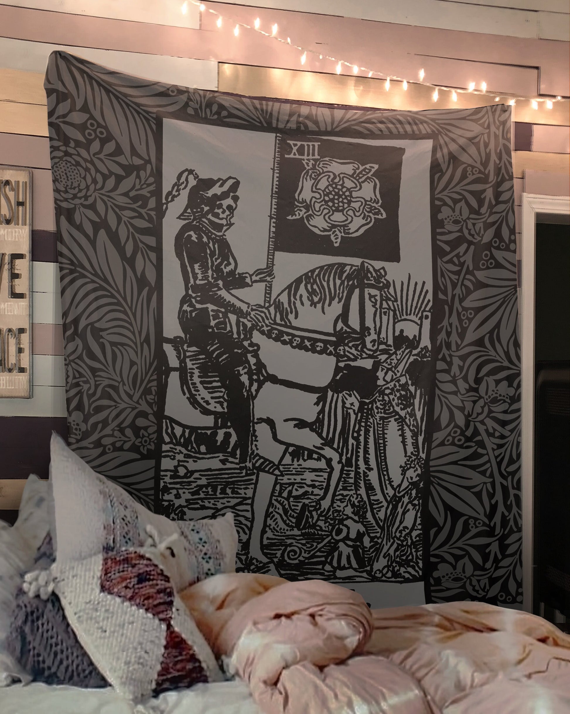 Death Tarot Card Black and Gray Tapestry - Black & Grey